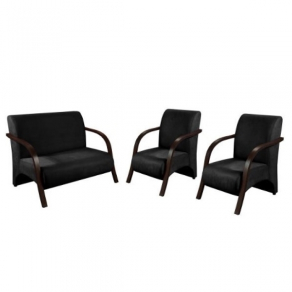 Conjunto Poltronas Venus Braços Em Madeira 1 Namoradeira 2 De