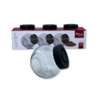 Conjunto Porta Condimentos 180ml Com 3 Potes De Vidro Preto