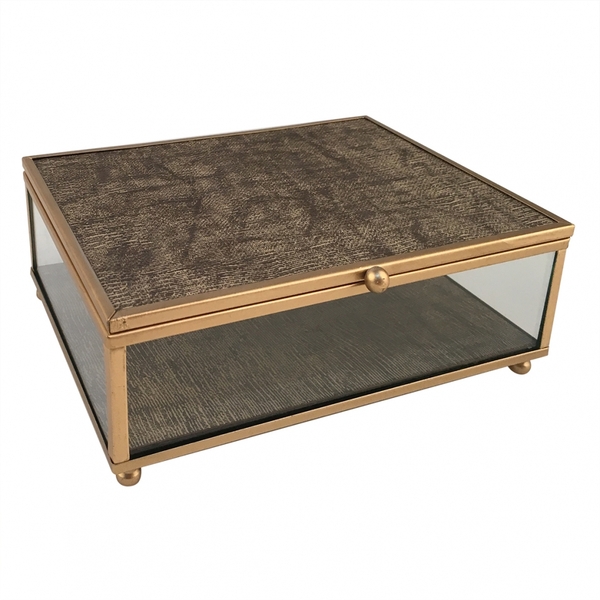 Conjunto Porta Joia E Bandeja Metal Dourado E Vidro Btc