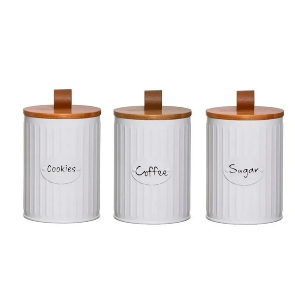 Conjunto Porta Mantimentos Yoi Pote Lata Café Biscoitos Açucar