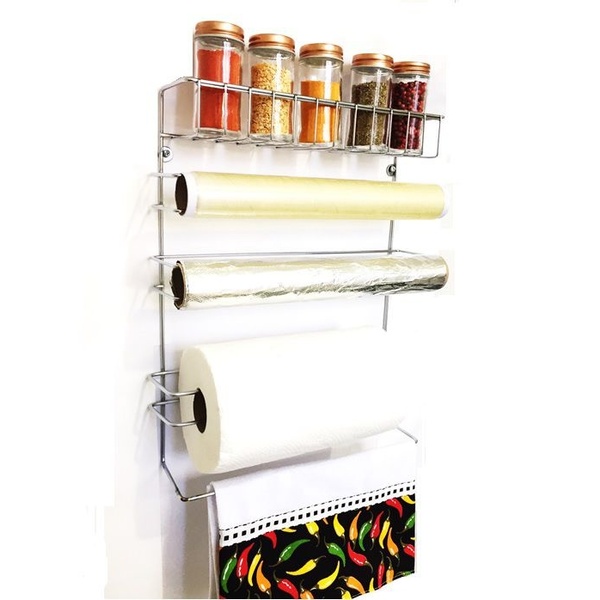 Conjunto Porta Papel Toalha 5 Em 1 Cromado Com 5 Potes Para T