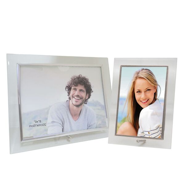 Conjunto Porta Retrato Vidro Borda Prata 10x15 Vertical E 15x