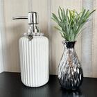 Conjunto Porta Sabonete Líquido E Vaso Prata De Cerâmica