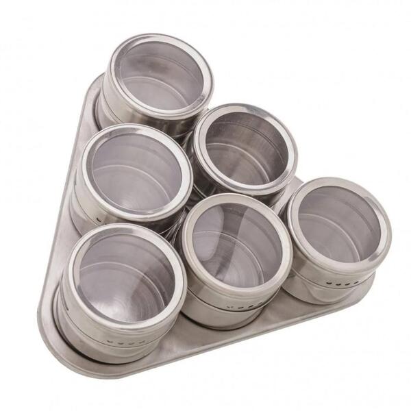 Conjunto Porta Tempero 6 Peças Inox Suporte Magnético - Lyor