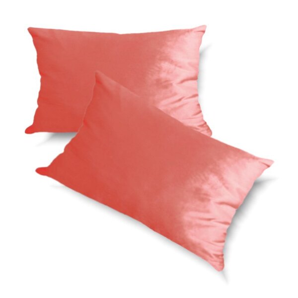 Conjunto Porta Travesseiro Em Veludo Rosa Coral