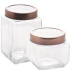 Conjunto Pote De Vidro Tampa Metal Rose Gold 800ml E 1,7l Gas