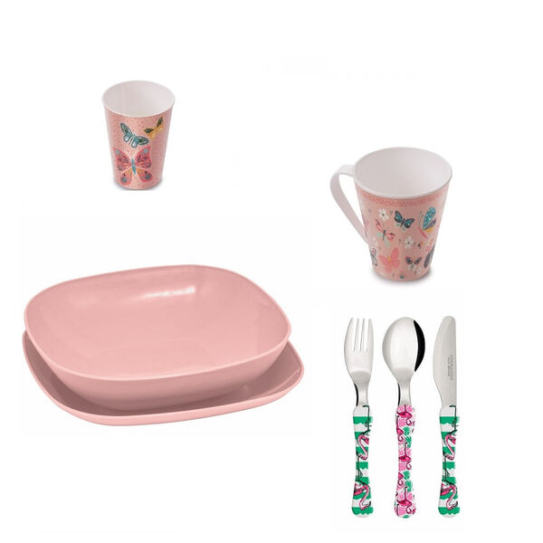 Conjunto Pratos  Copo  Caneca  Infantil Flamingo - Borboleta