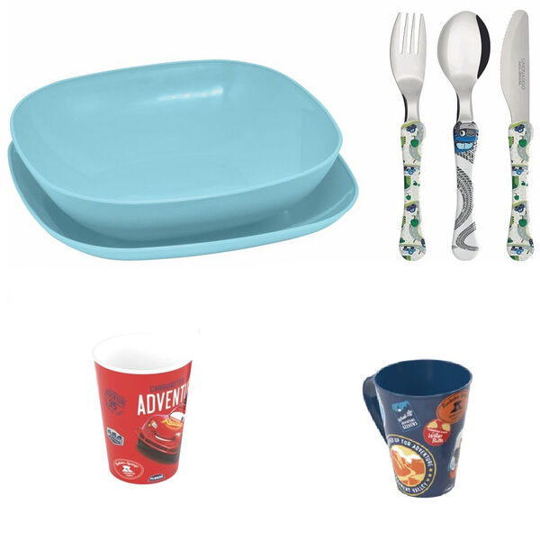 Conjunto Pratos  Talheres  Copo  Caneca  Infantil - Carros