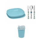 Conjunto Pratos E Talheres Infantil Com Copo Com Bico - Azul
