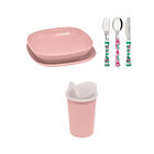 Conjunto Pratos E Talheres Infantil Com Copo Com Bico - Rosa