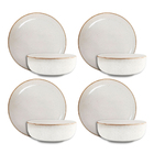 Conjunto Pratos Fundo Sobremesa Cerâmica Caoba Bege 8pçs