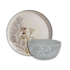 Conjunto Pratos Raso Fundo Cerâmica Anastásia Cinza 8pçs