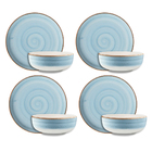 Conjunto Pratos Raso Fundo Cerâmica Caoba Azul 8 Peças