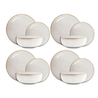 Conjunto Pratos Raso Fundo Sobremesa Cerâmica Caoba Bege 12