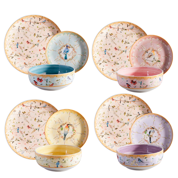 Conjunto Pratos Raso Sobremesa Bowl Cerâmica Sussurro 12pçs