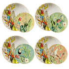 Conjunto Pratos Raso Sobremesa Cerâmica Selva Pássaro 8pçs
