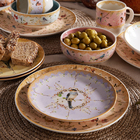 Conjunto Pratos Raso Sobremesa Cerâmica Sussurro Pássaro 8pç