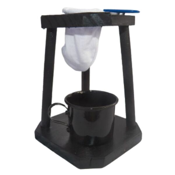 Conjunto Preto Coador Café Mini + Filtro Pano + Caneca Esmalt