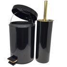 Conjunto Preto E Dourado Para Banheiro-lixeira Com Pedal+esco