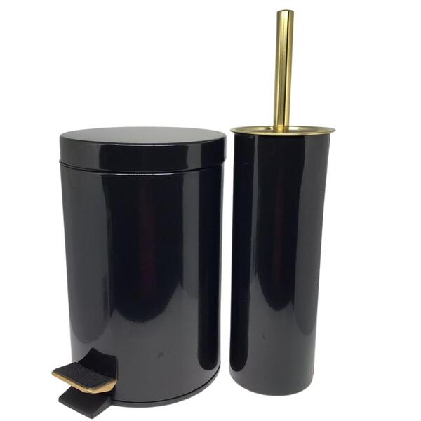 Conjunto Preto E Dourado Para Banheiro-lixeira Com Pedal+esco