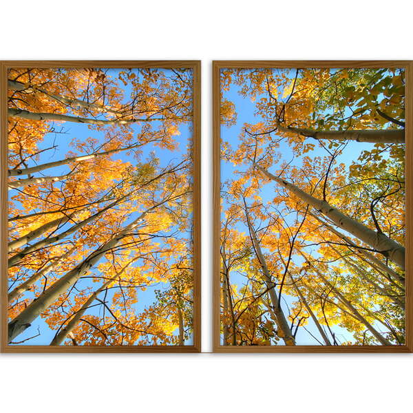 Conjunto Quadro Decorativo Árvore Outono Moldura Sem Vidro Ma