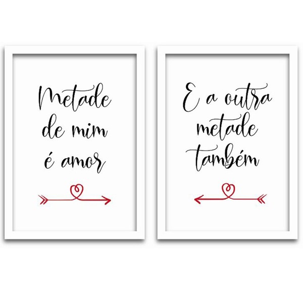 Conjunto Quadros Decorativos 2 Pecas 40x60 Casal Frases 1 Moldura Branca Leroy Merlin