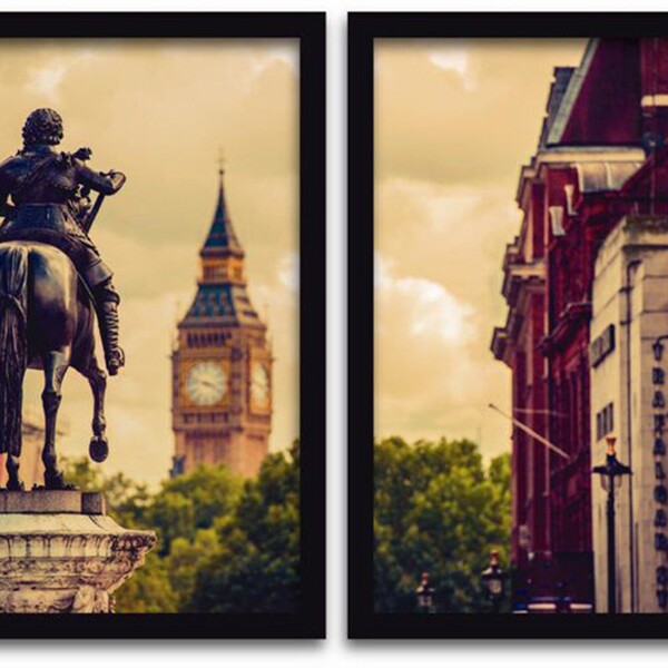 Conjunto Quadros Decorativos 2 Peças 40x60 Estatua Londres -