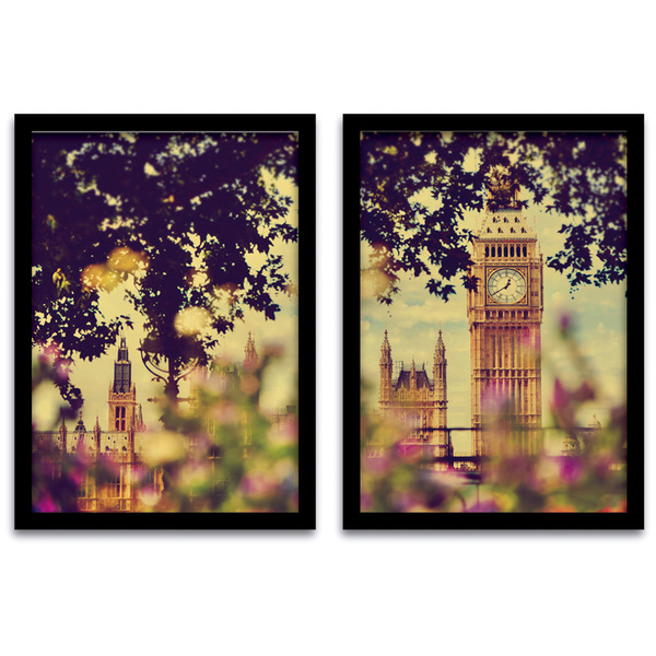 Conjunto Quadros Decorativos 2 Peças 40x60 Londres - Moldura