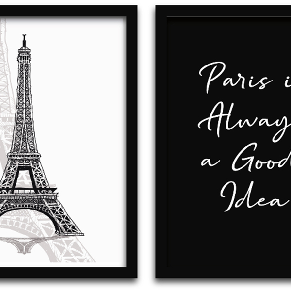 Conjunto Quadros Decorativos 2 Peças 40x60 Paris - Moldura Pr