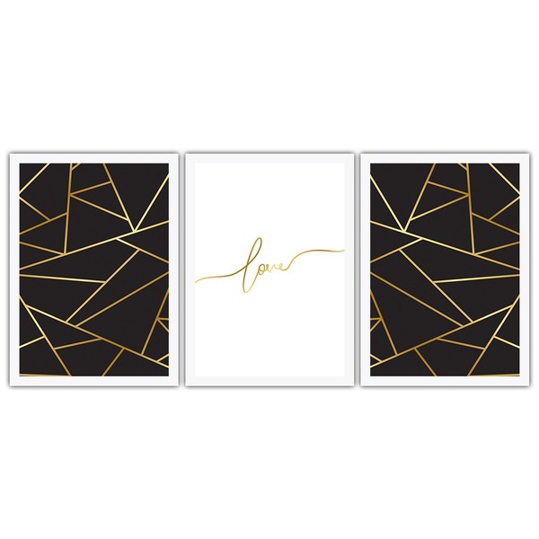 Conjunto Quadros Decorativos 3 Pçs 40x60 Love - Moldura Branca