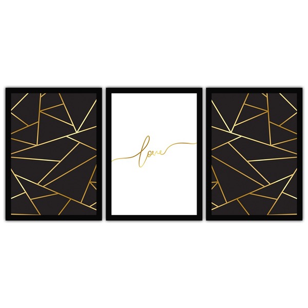 Conjunto Quadros Decorativos 3 Pçs 40x60 Love - Moldura Preta