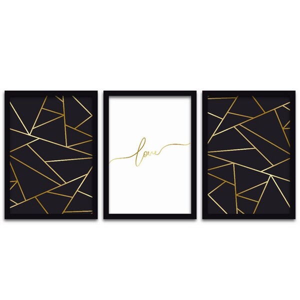 Conjunto Quadros Decorativos 3 Peças 20x30 Love - Moldura Pre