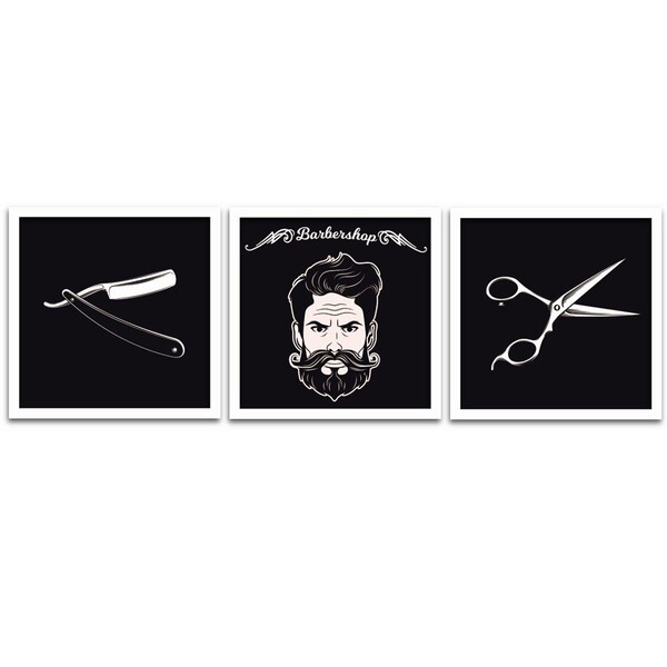 Conjunto Quadros Decorativos 3 Peças 25x25 Barber Shop - Mold