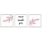 Conjunto Quadros Decorativos 3 Peças 40x40 Amor Saúde Paz - M