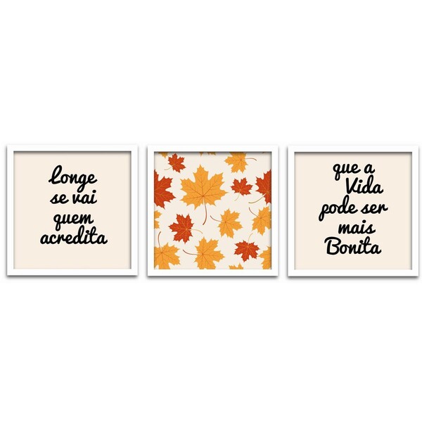 Conjunto Quadros Decorativos 3 Peças 40x40 Folhas De Outono -