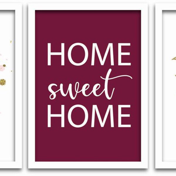 Conjunto Quadros Decorativos 3 Peças 40x60 Home Sweet Home  -