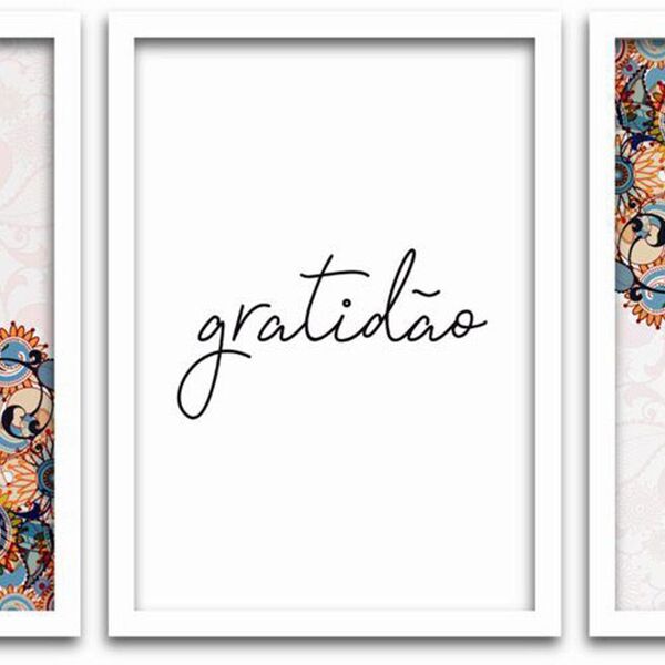 Conjunto Quadros Decorativos 3 Peças Mdf 20x30 Gratidão - Mol