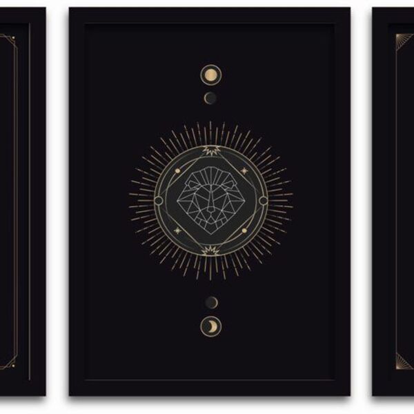 Conjunto Quadros Decorativos 3 Peças Mdf 30x40 Astrologia - M
