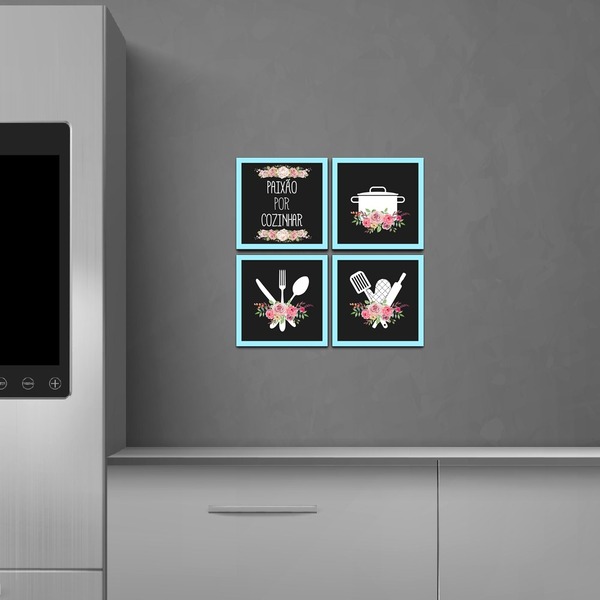 Conjunto Quadros Decorativos 4 Pçs 20x20 Paixão Por Cozinhar