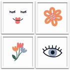 Conjunto Quadros Decorativos 4 Peças 20x20 Flores E Sorriso -