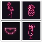 Conjunto Quadros Decorativos 4 Peças 20x20 Neon Tropical - Mo
