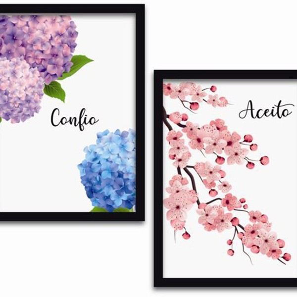 Conjunto Quadros Decorativos 4 Pecas 20x30 Flores E Frases Moldura Preta Leroy Merlin