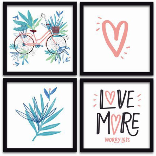 Conjunto Quadros Decorativos 4 Peças 25x25 Love More - Moldur
