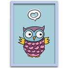 Conjunto Quadros Decorativos 4 Peças Corujinha - Moldura Azul