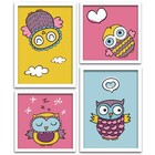 Conjunto Quadros Decorativos 4 Peças Corujinha - Moldura Bran