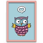 Conjunto Quadros Decorativos 4 Peças Corujinha - Moldura Rosa