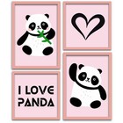 Conjunto Quadros Decorativos 4 Peças I Love Panda - Moldura R