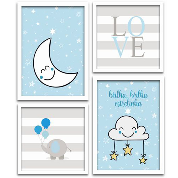 Conjunto Quadros Decorativos 4 Peças Menino Estrelinha - Mold