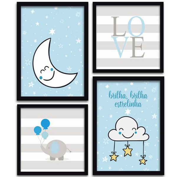 Conjunto Quadros Decorativos 4 Peças Menino Estrelinha - Mold