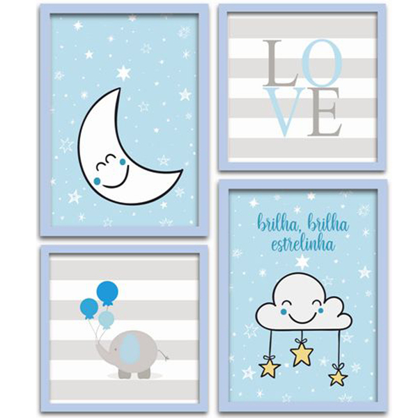 Conjunto Quadros Decorativos 4 Peças Menino Estrelinha - Mold